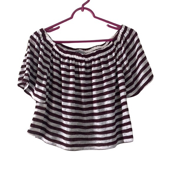 Charlotte Russe Burgandy & White Striped Top- Size Medium - Picture 1 of 5